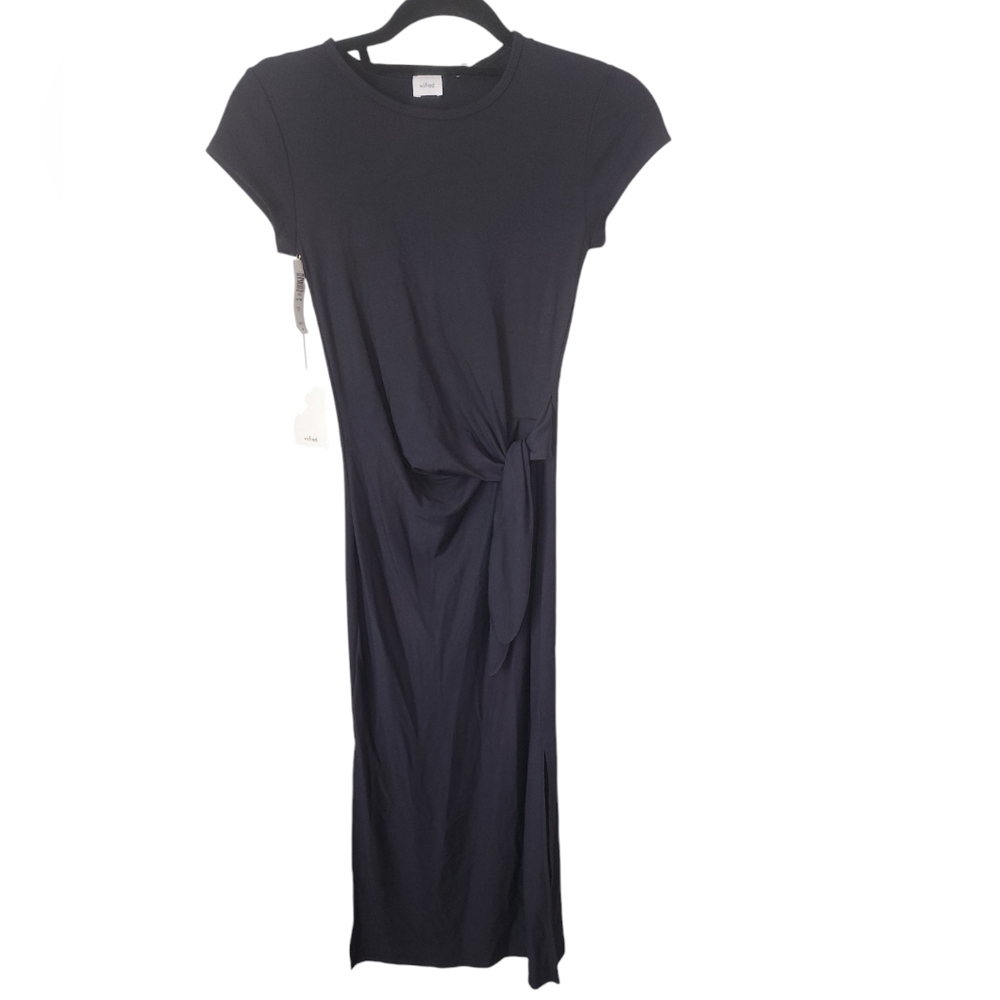 Wilfred Black Midi T-Shirt Dress with Side Tie